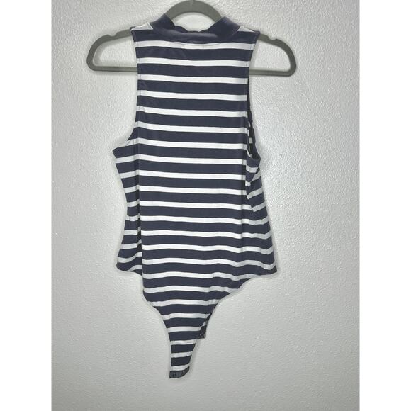 Abound Gray & White Stripe Sleeveless Mock Neck Bodysuit L - Picture 11 of 14